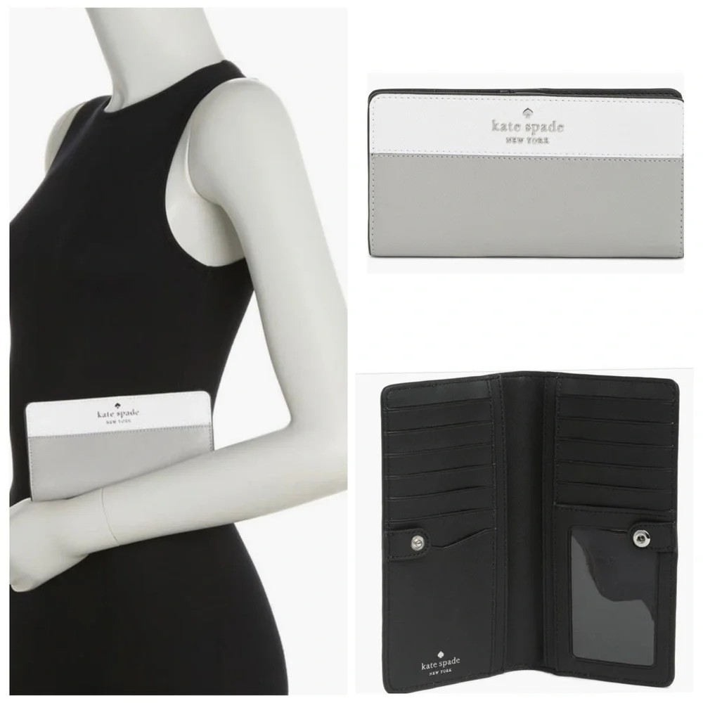 NWT Kate Spade Staci Colorblock Nimbus Grey Saffiano Leather Wallet
